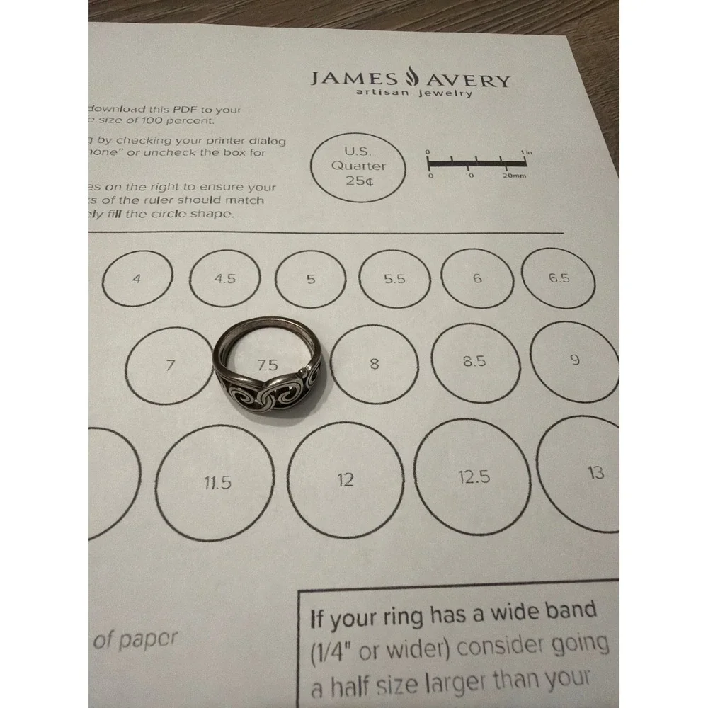 James Avery Sterling Silver Scroll Band Ring Size 7.5 Scrollwork Swirl retired